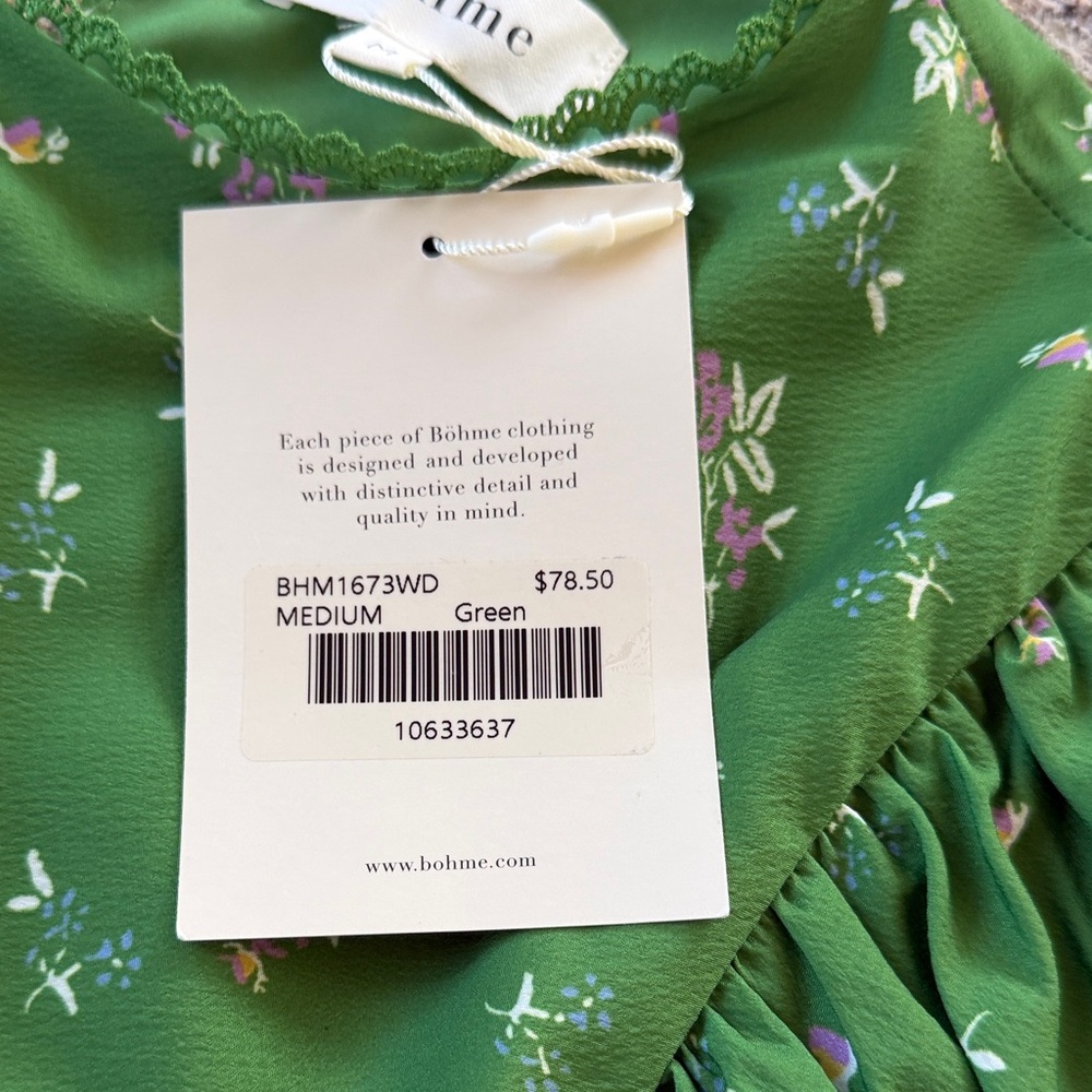 Böhme Green Floral Satin Midi Dress – Puff Sleeve | NWT | Romantic size M - Picture 3 of 12